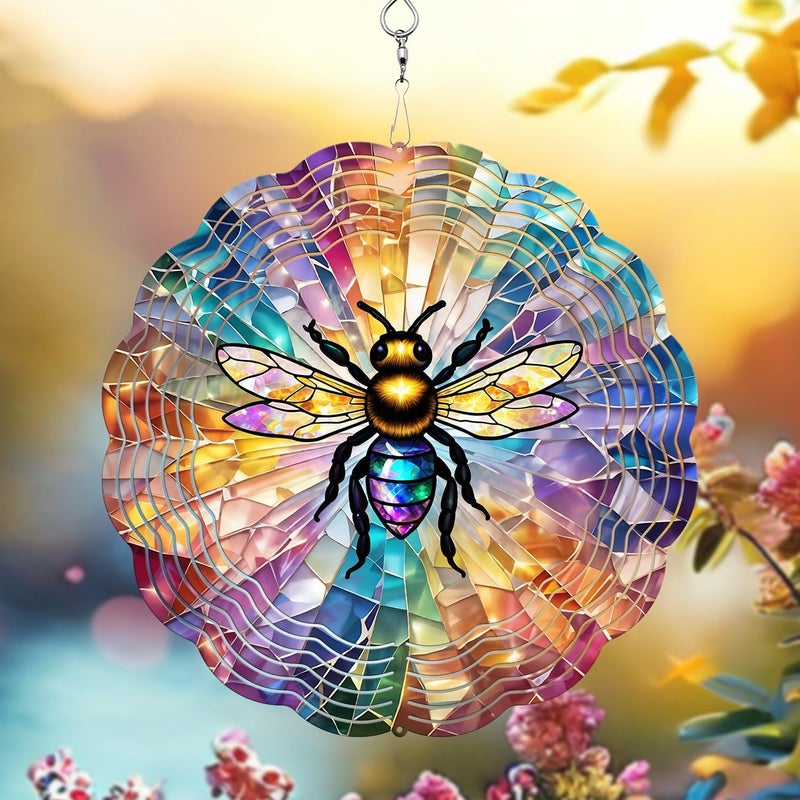 PUCPAM Bee Wind Spinner, 3D Hanging Stainless Steel Garden Spinner, Wind Spinner Hanging for Outdoor & Indoor Décor, Unique Gifts for Yard Garden Decoration or Patio Décor (Bee) - Image 1